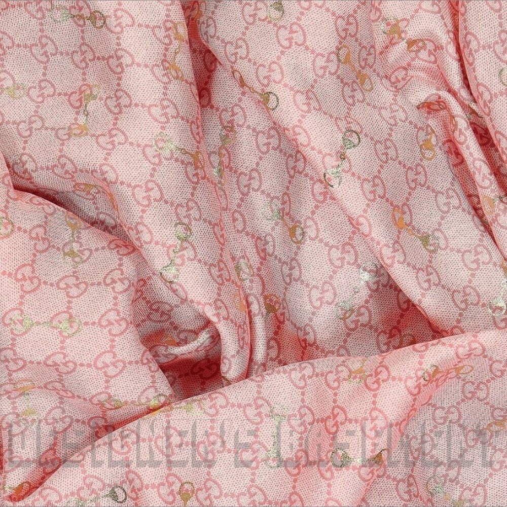 GUCCI pink GG with gold Horsebits print giant 53" - square modal/silk scarf NWT - Picture 9 of 10
